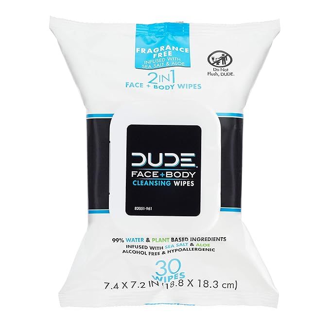 DUDE Face & Body Wipes 30 Count Unscented for Sensitive Skin Infused with Refreshing Sea Salt & S... | Amazon (US)