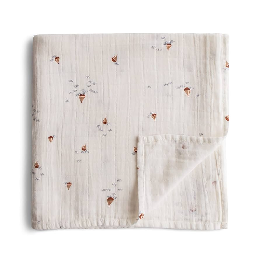 mushie Muslin Baby Swaddle Blanket | 100% Organic Cotton (Boats) | Amazon (US)