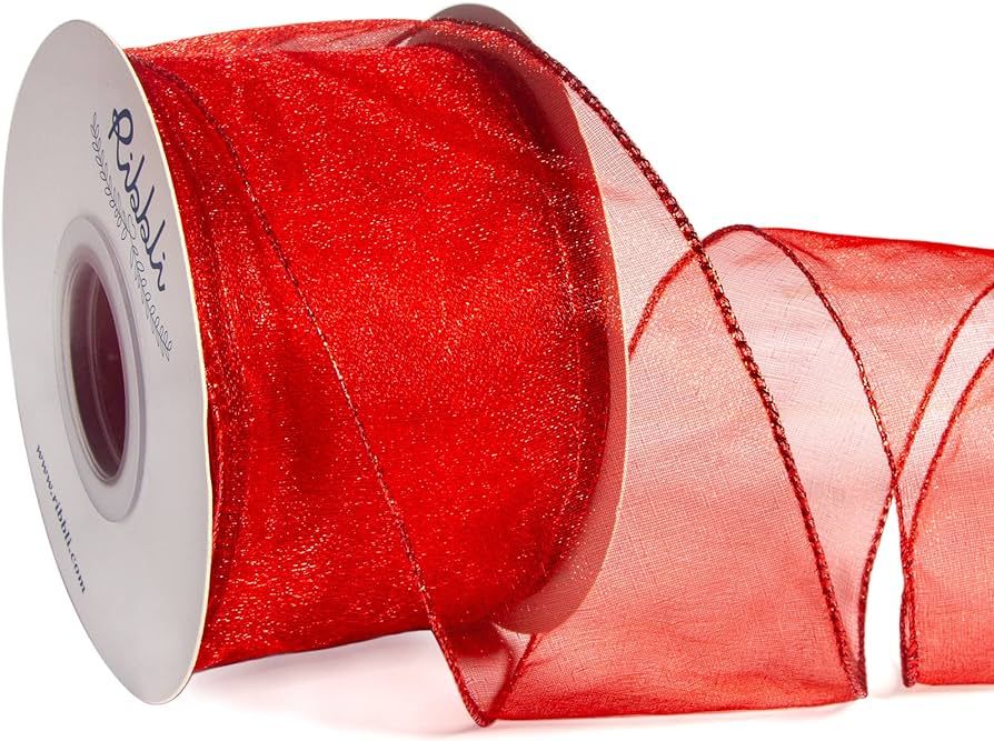 Ribbli Red Organza Wired Ribbon, Red Sheer Ribbon with Metallic Edge,2-1/2 Inch x 20 Yards Christ... | Amazon (US)