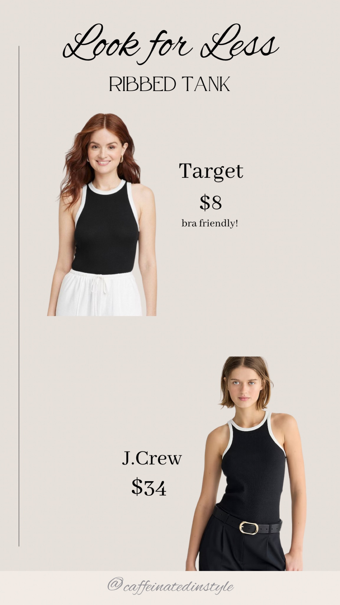 Look for Less// black and white ribbed tank 

These tanks from Target are great quality, affordable, and closet staples!

#LTKstyletip #LTKfindsunder50 #LTKmidsize