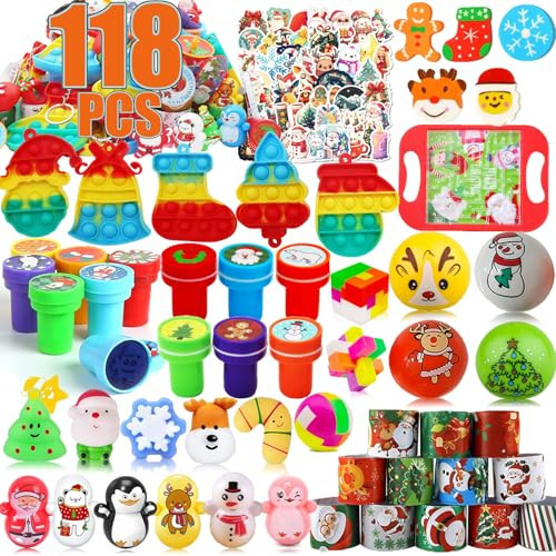 118 Pcs Christmas Party Favors for Kids, Fidget Prizes Treasure Box Toys, Pinata Goodie Bag Filler, Prizes for Kids Classroom, Treasure Chest Carnival Rewards, Stocking Stuffers for Students | Amazon (US)