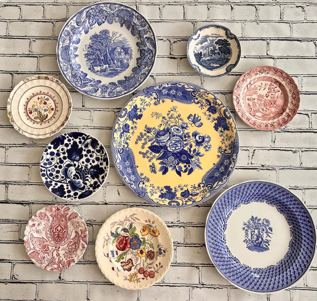 Mismatched Floral Transferware Plates- Set of 9 Vintage Wall Decor - Etsy | Etsy (US)
