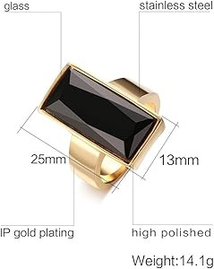 VNOX Stainless Steel Gold Plated Rectangular Black Glass Crystal Ring for Women | Amazon (US)
