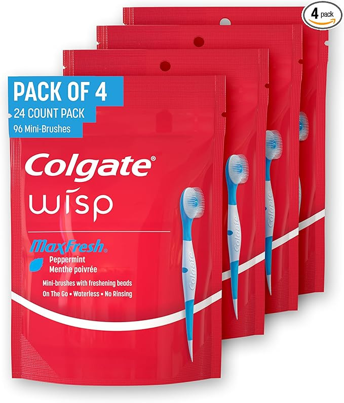 Colgate Max Fresh Wisp Disposable Mini Travel Toothbrushes, Peppermint, 24 Count (Pack of 4) | Amazon (US)