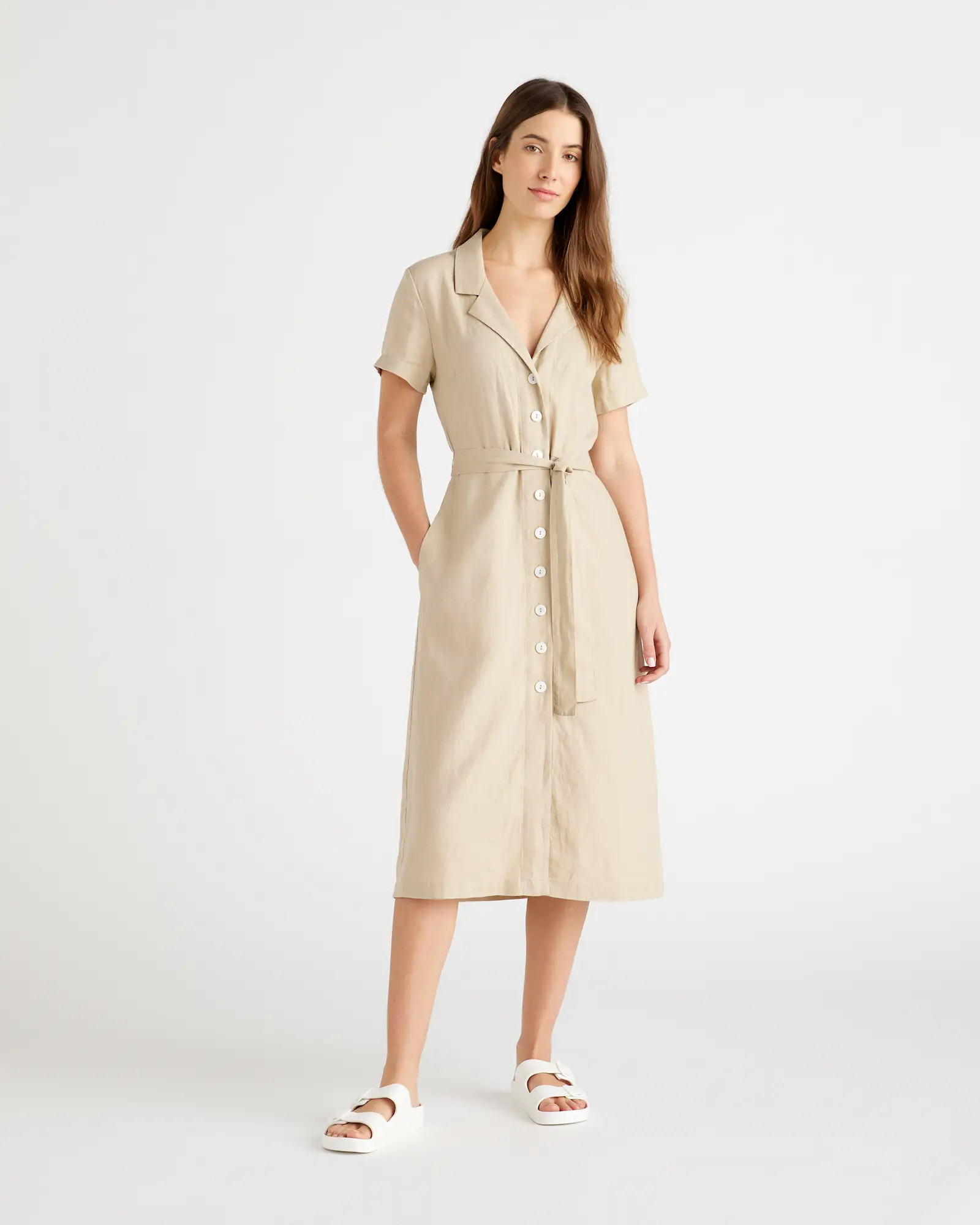 100% European Linen Button Front Dress | Quince