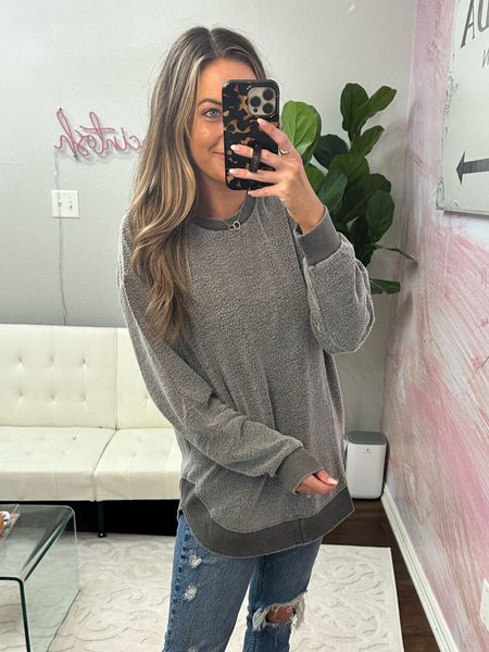 Comfy sweatshirt on sale today! 30% off! 
Love the acid wash on it! Wearing a medium for an oversized fit. So perfect for a casual fall outfit 

#LTKfindsunder100 #LTKSale #LTKstyletip