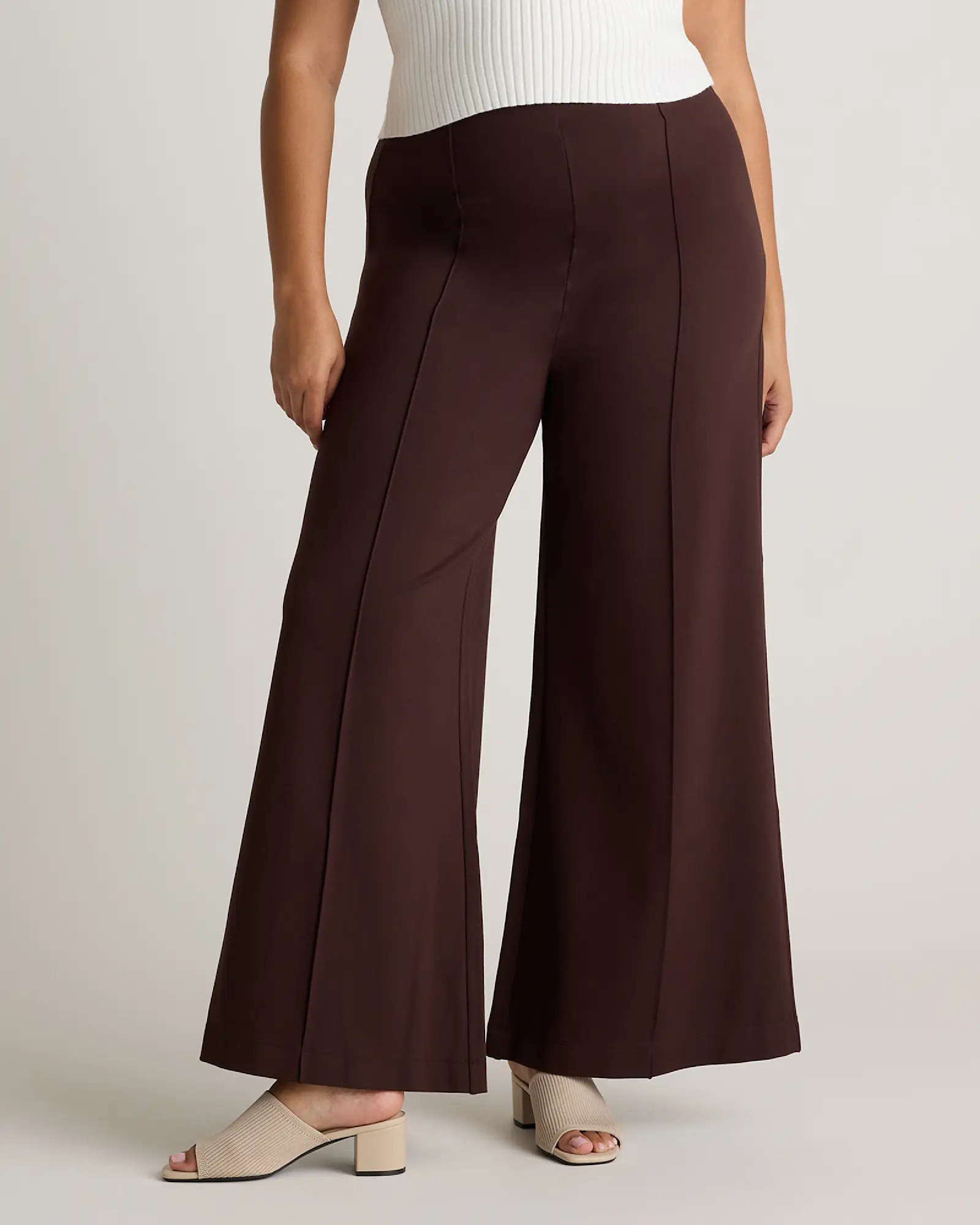 Ultra-Stretch Ponte Super Wide Leg Pants - Petite (30" inseam) in Espresso | Quince