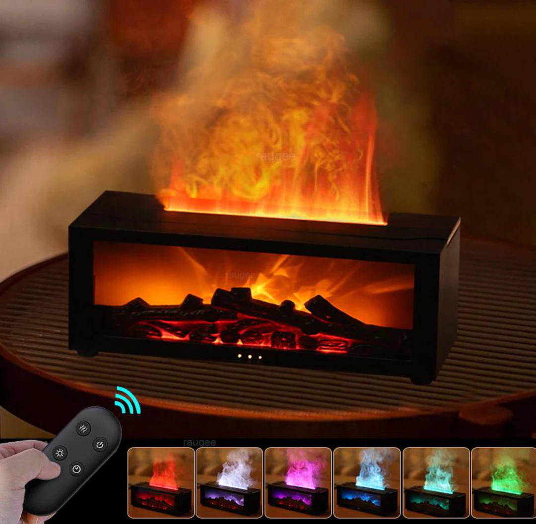 Simulation Fireplace Flame Humidifier - Remote Control, Colorful LED Light, Timer, Silent Desktop... | Etsy (US)