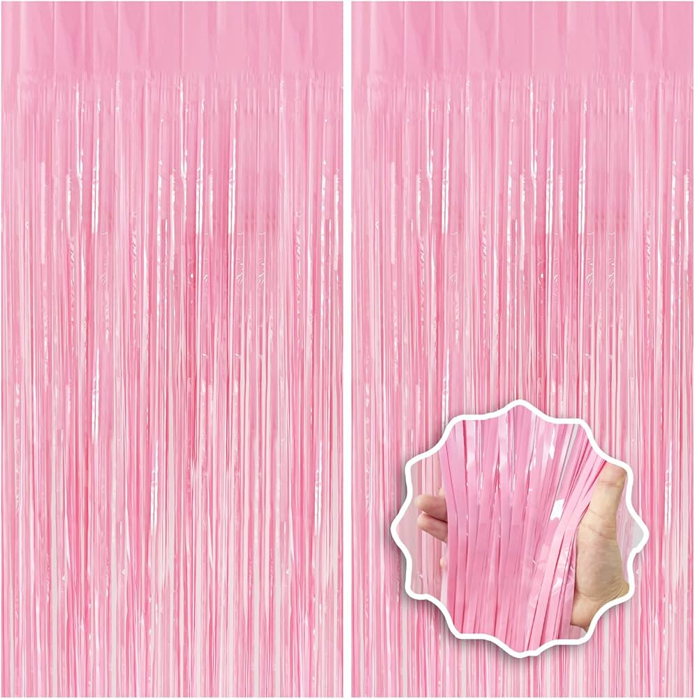 Pastel Pink Birthday Party Backdrop Decorations Foil Fringe Curtain 3.3x8.2ft 2 Pack, Pink Stream... | Amazon (US)