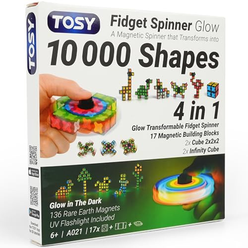 TOSY Magnet Fidget Spinner Glow - 16 Blocks, 3in1 Toy: Transformable Fidget Spinner, Infinity/Puzzle Cube, Glowing, Christmas Stocking Stuffers Gift for Kids/Adults, STEM Sensory Stress Relief | Amazon (US)