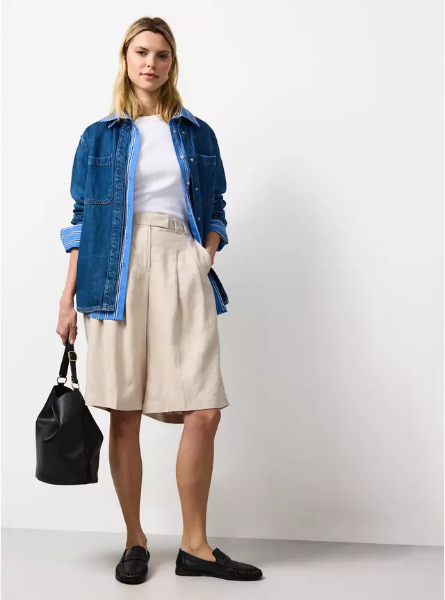 Stone Linen Tailored Shorts 8 | Tu Clothing