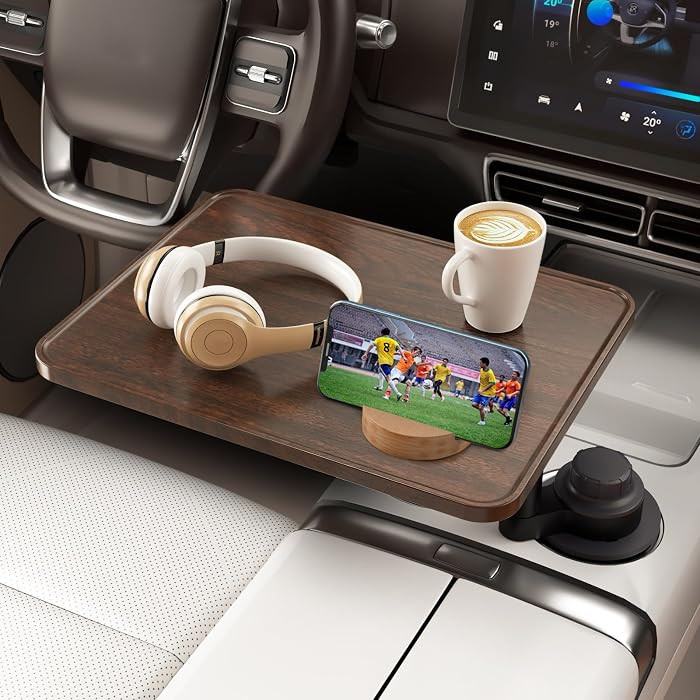 Car Tray Table & Car Laptop Desk with 360\u00b0 Rotation & Phone Holder - Wooden Cup Holder Table... | Amazon (US)