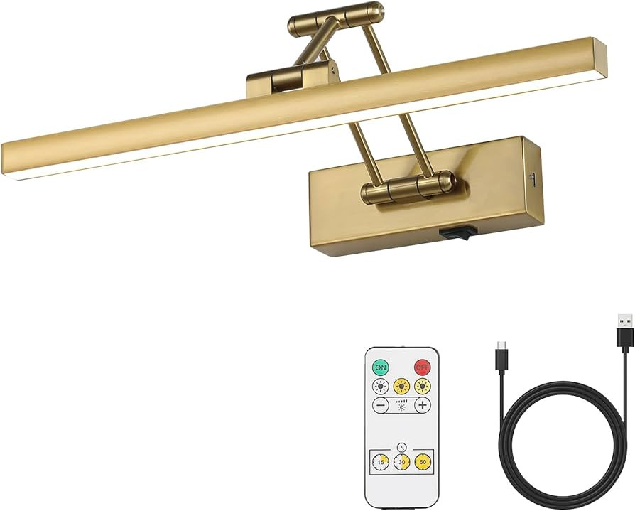 Pasoar Picture Light Battery Operated Brass 15.7' Inch Long Rechargeable Wall Lights Dimmable LED... | Amazon (CA)