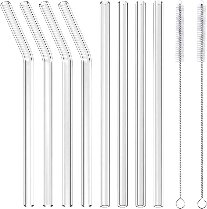 Elyum 8 Pack Reusable Glass Straws, 10'' x 10mm Clear Drinking Straws with 2 Cleaning Brushes Por... | Amazon (US)