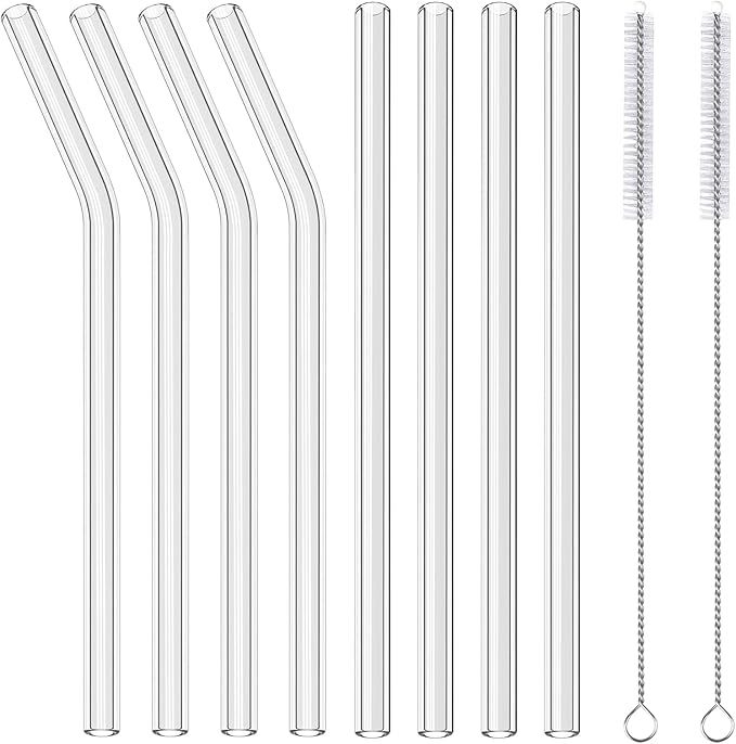 Amazon.com: Elyum 8 Pack Reusable Glass Straws, 10'' x 10mm Clear Drinking Straws with 2 Cleaning... | Amazon (US)