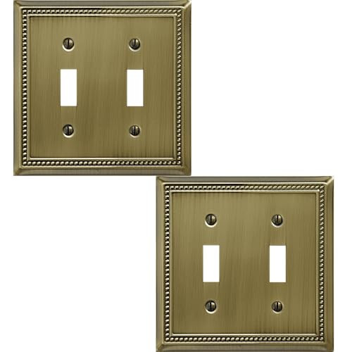OKAWYC Double Toggle Light Switch Cover Belaire Beaded Metal Wall Plate, 2-Pack Antique Brass 2 Gang, for Light Switch Cover Decorative Wallplate, Durable | Amazon (US)