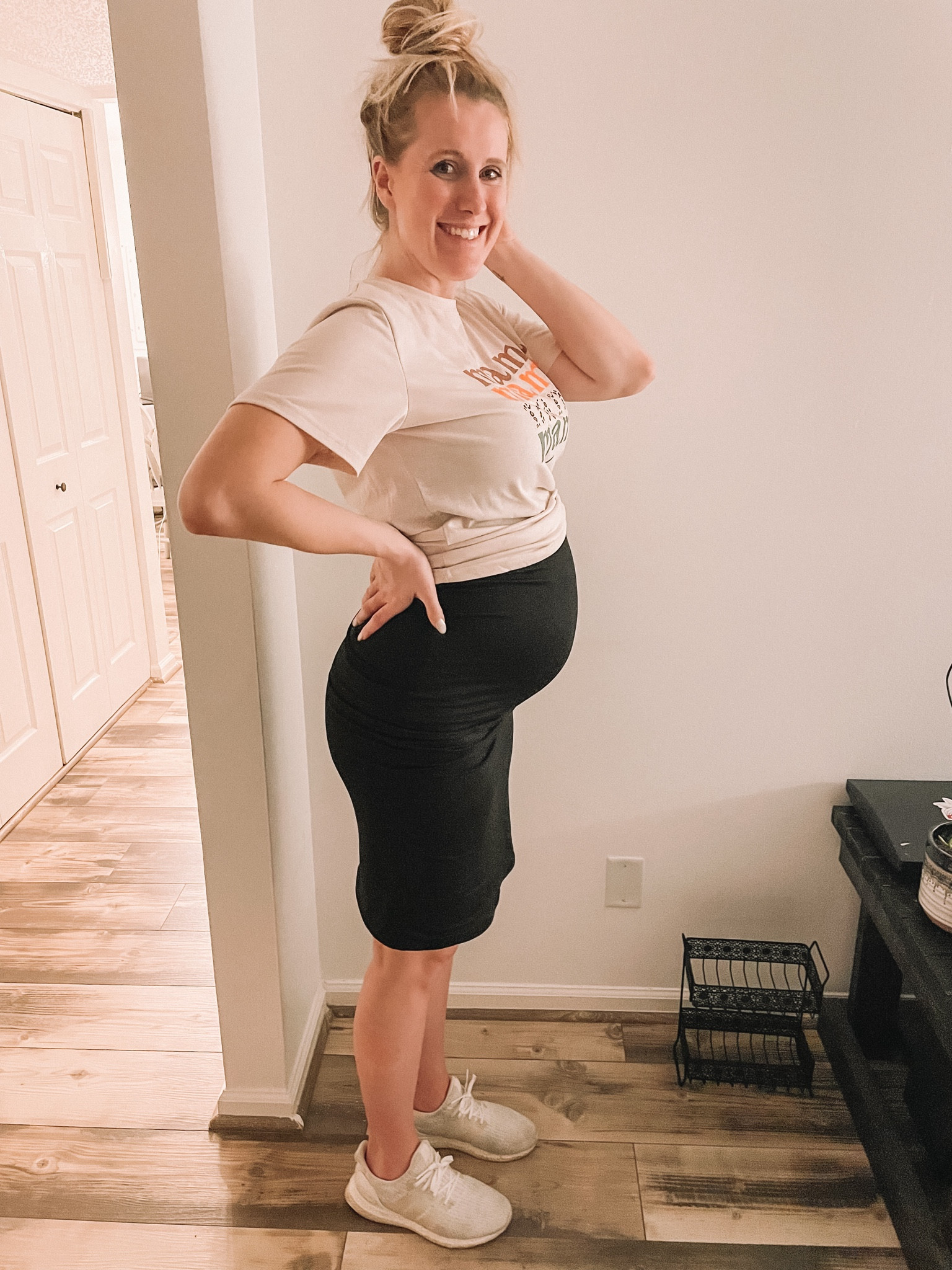 One of my absolute fave pregnancy looks is the long skirt with a shirt tied up higher! We love to show off the bump 😍

I would always do this look with either white shoes or slides to stay comfy 🫶🏼

~5’10”/7mo pregnant

#LTKbump #LTKbaby