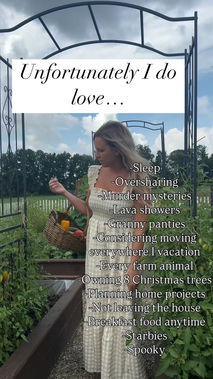 My husband said

“You love fluffy blankets, throw pillows more than places to sit, amazon, murder documentaries, Starbucks, breakfast food, pajamas for 80 year old women, overwatering plants/garden, tj max/target/basic white girl stores, camping and fishing if I bait your hook, spooky season and christmas”

🤣🤣