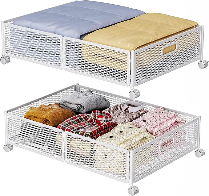 Under Bed Storage with Wheels, Rolling Underbed Storage Containers, Metal Under the Bed Storage O... | Amazon (US)