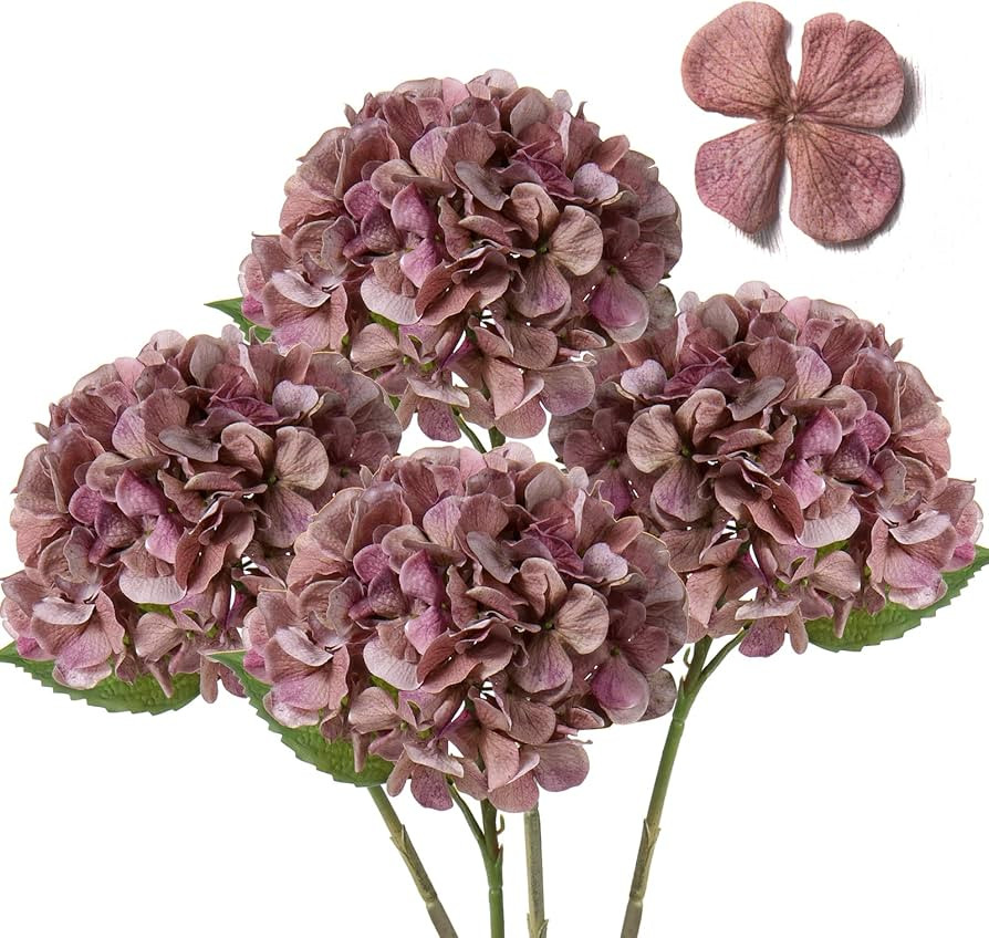 DILATATA 4 Pcs Dried Touch Hydrangeas Artificial Flowers 17" Tall Large Silk Hydrangea Stems Fake... | Amazon (US)