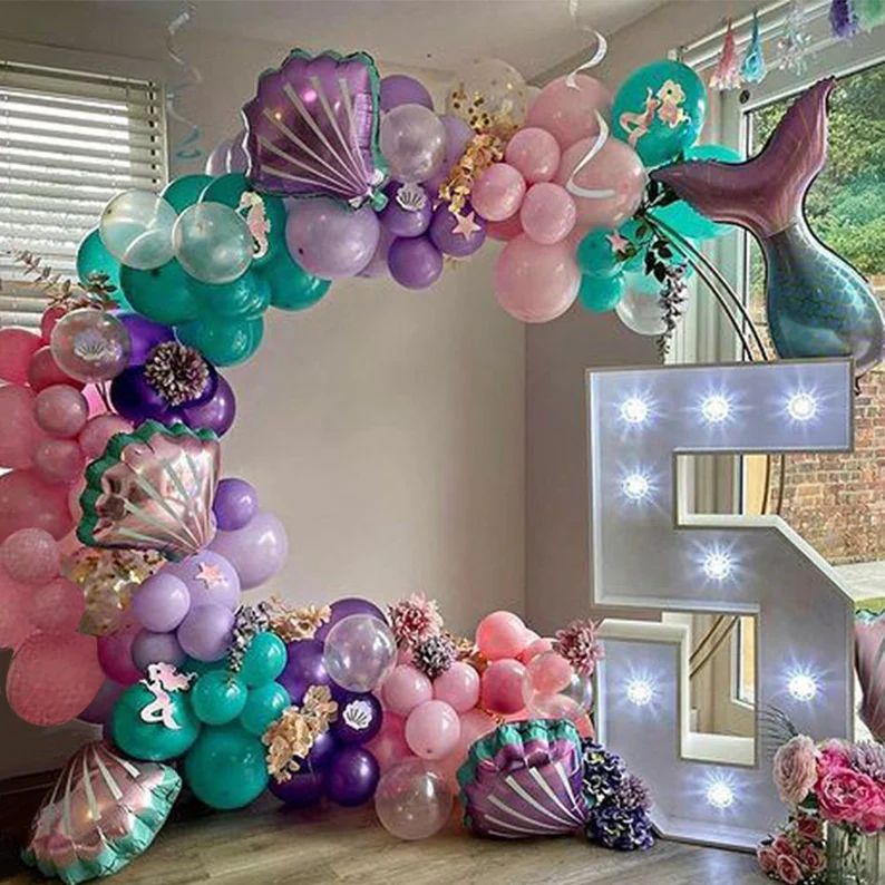 Mermaid Theme Latex Aluminum Foil Shell Fishtail Balloon Garland Set Birthday Party | Etsy (US)