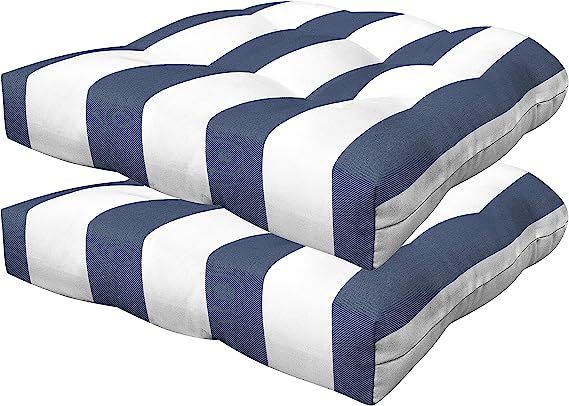 Honeycomb Indoor/Outdoor Cabana Stripe Blue and White Contoured Tufted Seat Cushion: Recycled Pol... | Amazon (US)