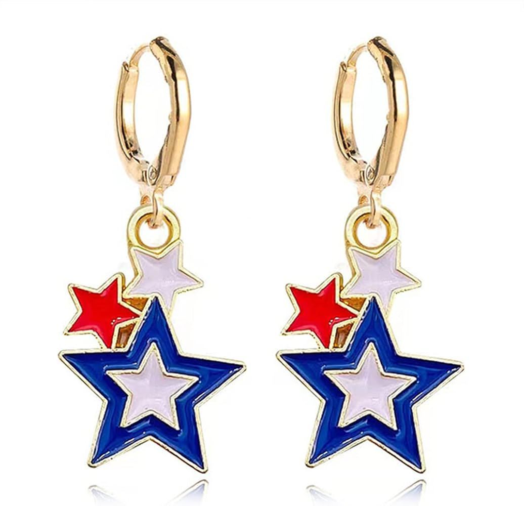 Patriotic Red White Blue American USA Flag Huggie Earrings,Flag Cross Boots Hats Butterfly Diamon... | Amazon (US)
