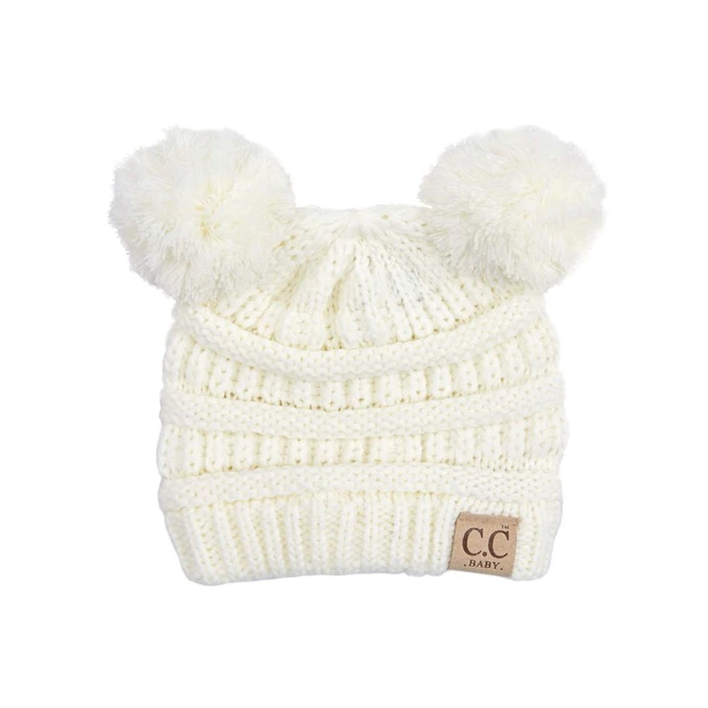 C.C Baby Double Pom Knit Beanie Hat Ivory | Walmart (US)
