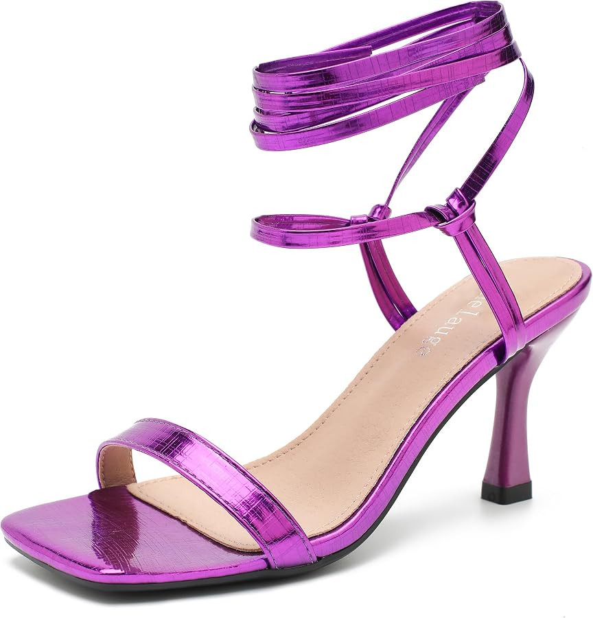 Enelauge Women's Lace Up Heels Sandals Square Open Toe Strappy Heeled Low Kitten Heels Sandals An... | Amazon (US)