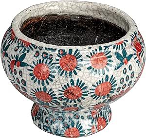 Creative Co-Op Decorative Printed Terra-Cotta Footed Planter and Crackle Glaze, Multicolor | Amazon (US)
