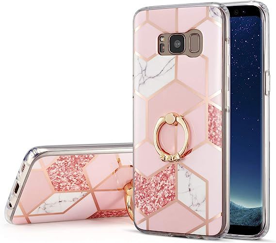 DEFBSC Samsung Galaxy S8 Marble Case with Ring Kickstand, Pink Marble Design 360 Degree Rotating ... | Amazon (US)
