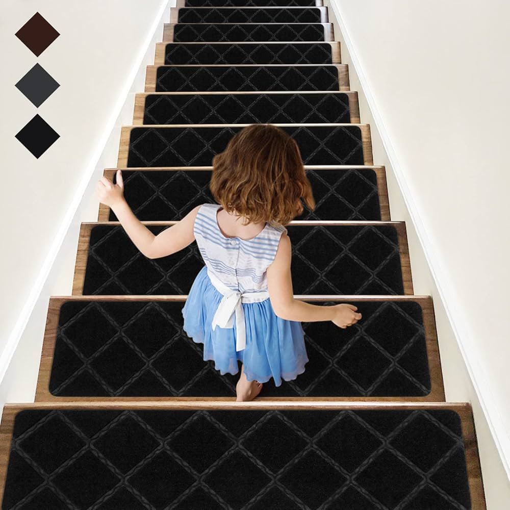 RIOLAND Stair Treads Carpet Non-Slip Indoor 15 PCS Wood Stair Treads Rugs Anti Moving Modern Stai... | Amazon (US)