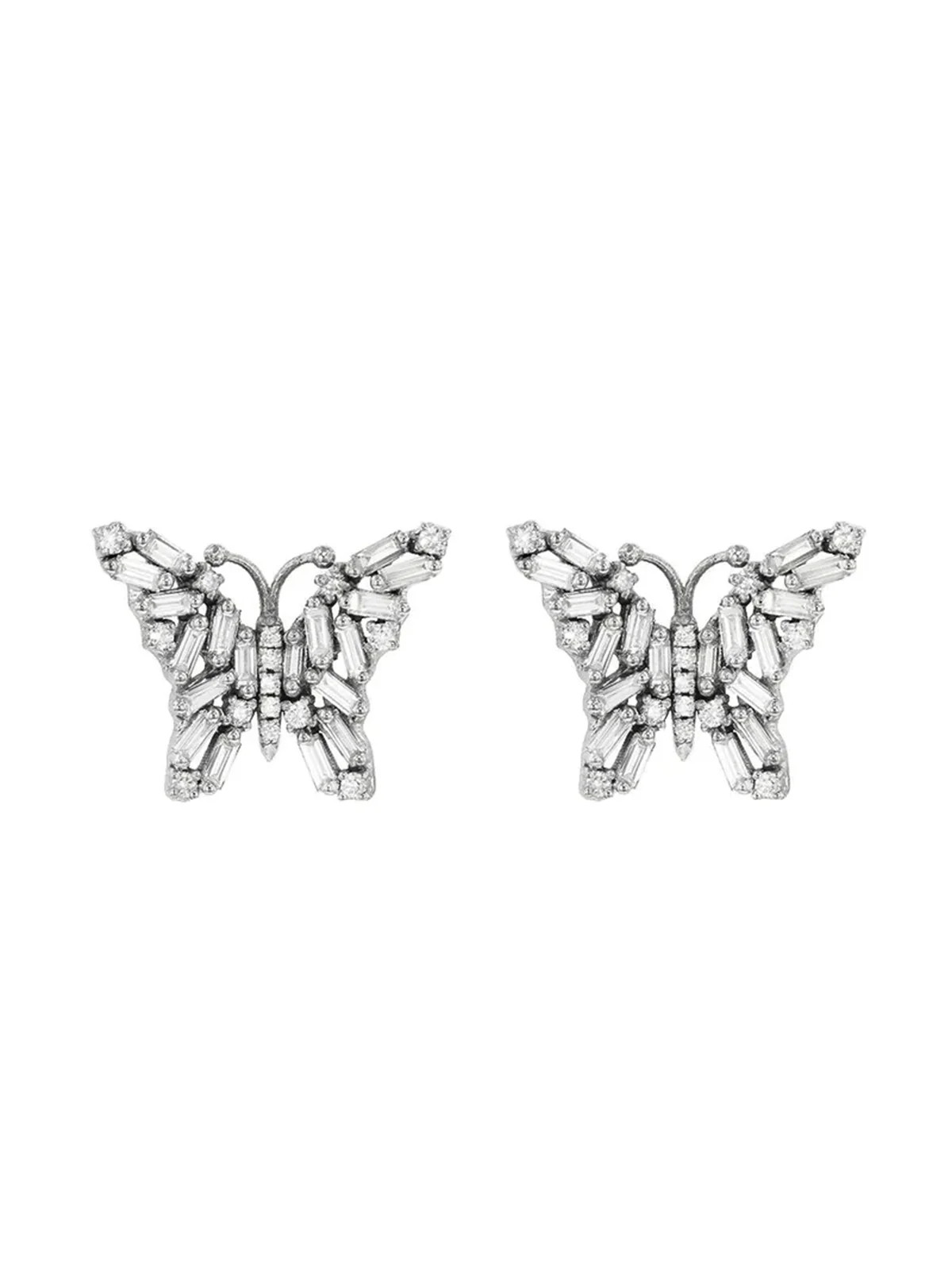 Small White Diamond Firework Butterfly White Gold Stud Earrings | YLANG 23
