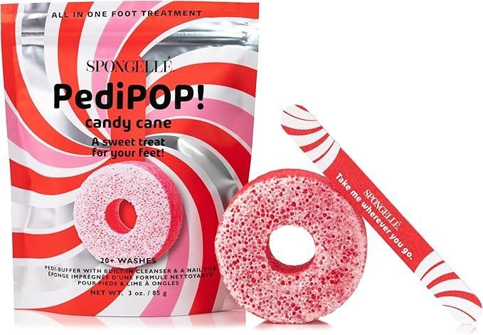 Spongellé Candy Cane Holiday PediPOP! Pedi Buffer & Nail File | All-in-One Pedicure Treatment | ... | Amazon (US)