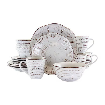 Elama Rustic Birch 16-pc. Stoneware Dinnerware Set, One Size, White | JCPenney