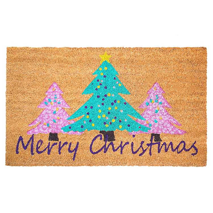 Pink Merry Christmas Trees Doormat | Kirklands Home | Kirklands