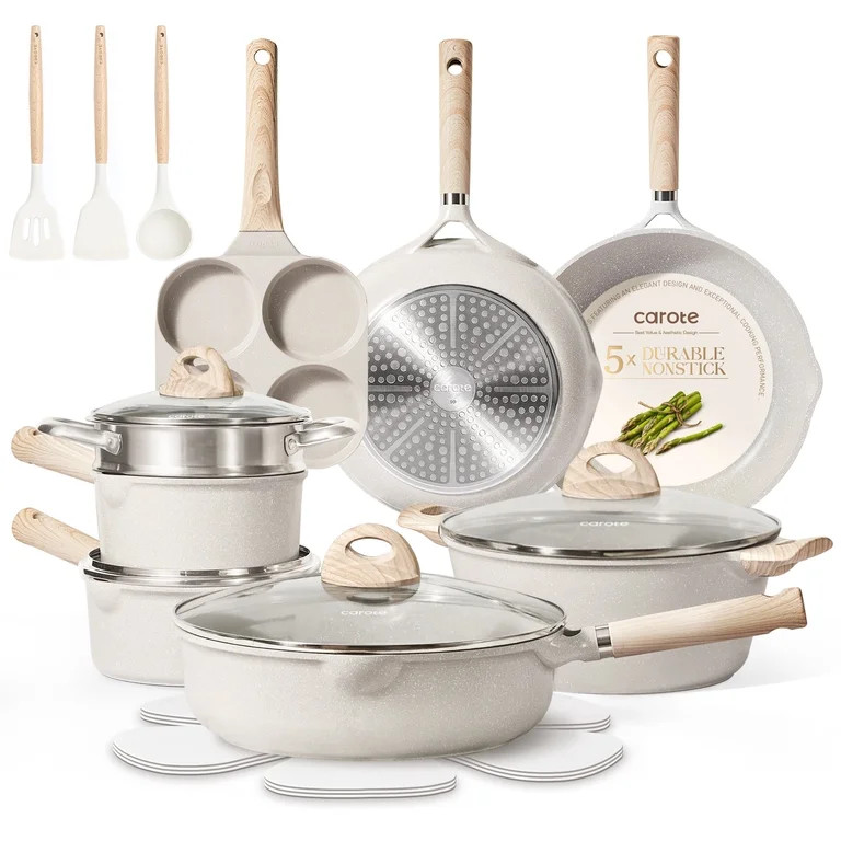 Carote 21pcs Pots and Pans Set Non Stick, Cookware Set Induction Ready, Kitchen Cooking Set, Beig... | Walmart (US)