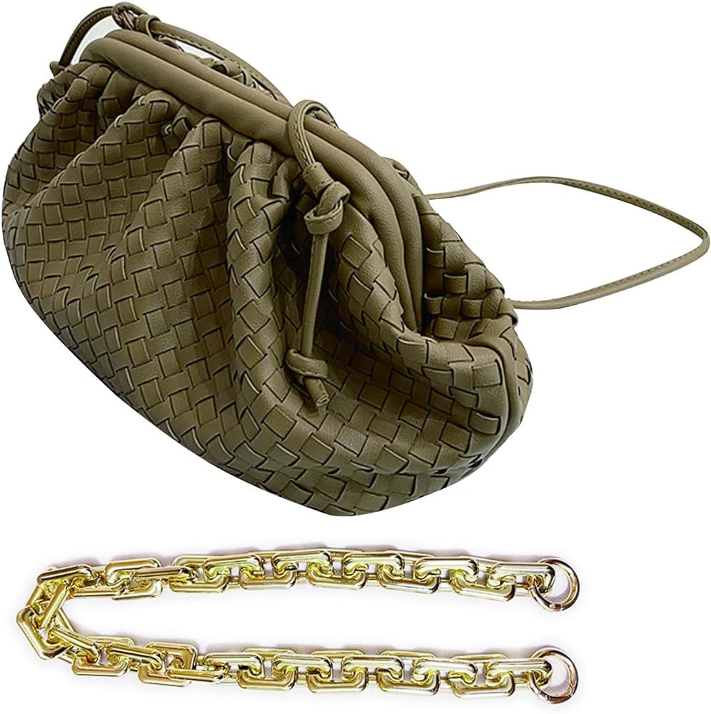 Women casual fashion PU stripes woven bag | cloud dumpling Ruched clutch | chain shoulder evening ba | Amazon (US)
