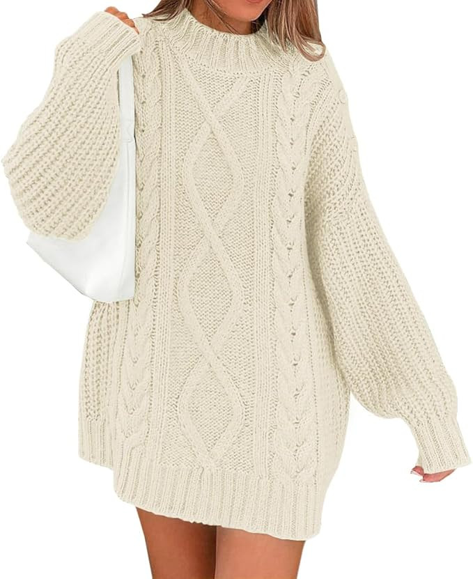 LILLUSORY Women's Crewneck Oversized Sweater Dress 2024 Fall Trendy Cable Knit Long Sleeve Dresse... | Amazon (US)