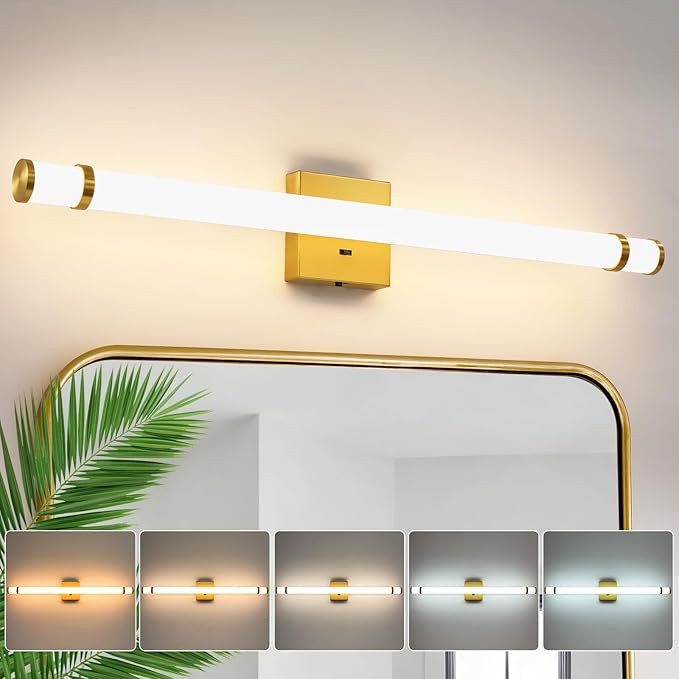 LED Modern Bathroom Light Fixtures Over Mirror - 31 Inch Gold Vanity Lights for Bathroom with Acr... | Amazon (US)