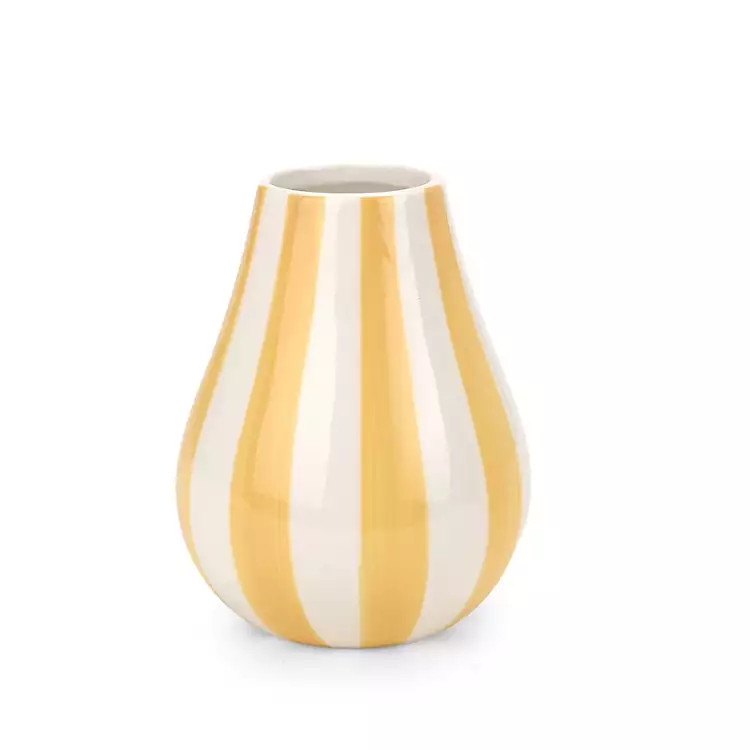 New! Yellow Striped Ceramic Vase | Kirklands