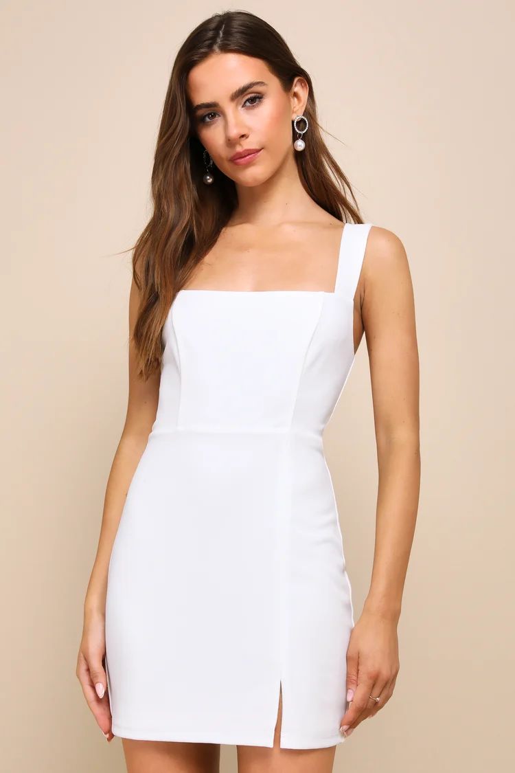 Social Sensation White Square Neck Mini Bodycon Dress | Lulus