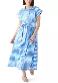Crown & Ivy™ Women's Short Sleeve Gingham Belted Midi Dress | Belk