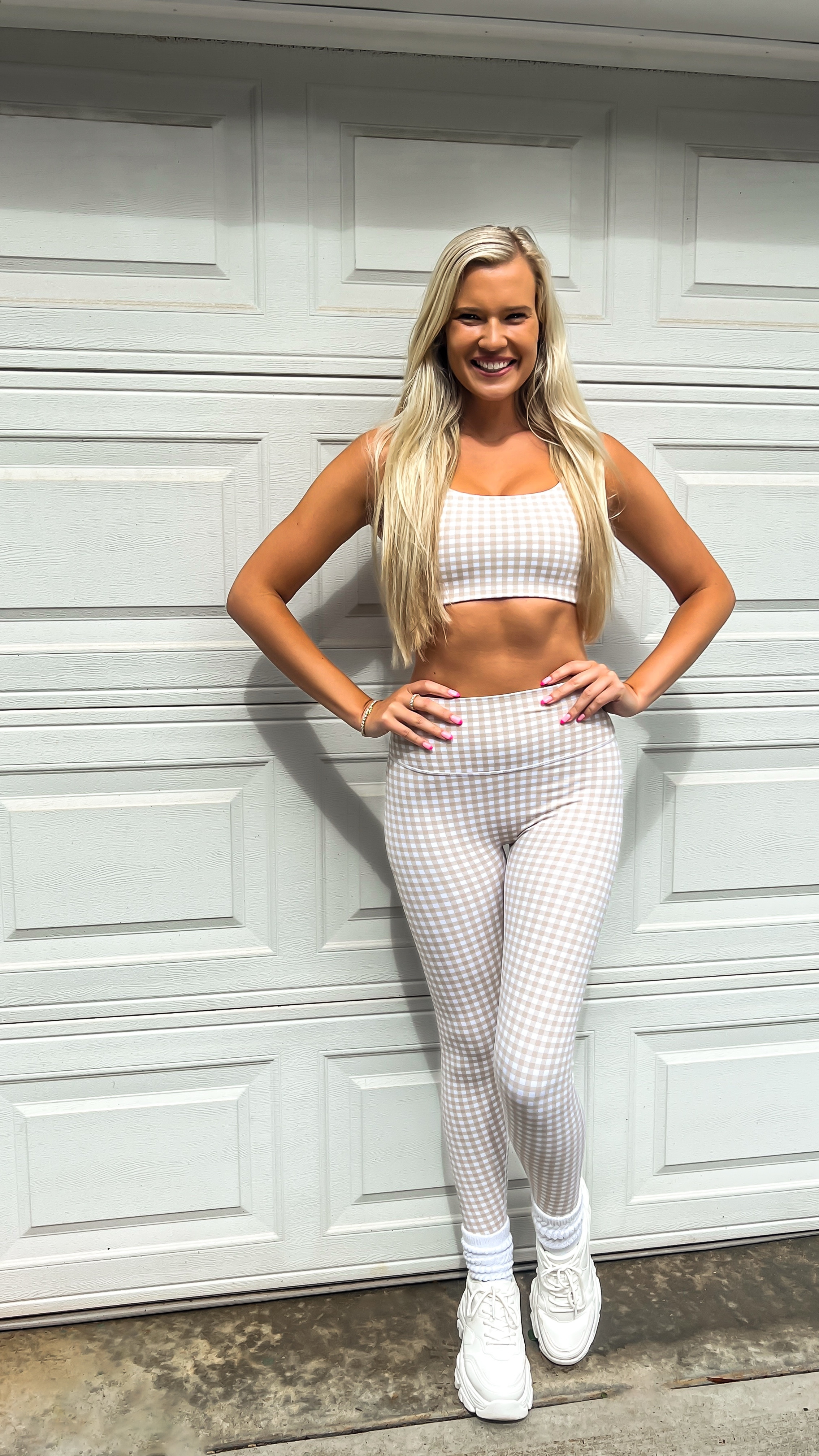 Neutral Gingham Workout Set🤍🤎
Discount code for both Astoria Activewear & Melinda Maria: EMILYT

Sports bra: size small | fits tts
Leggings: size small | fits tts or could easily do a medium. If in between sizes, size up one 

Astoria Activewear, activewear, athleisure, workout set, workout clothes, fitness wear, matching sets, sports bra, leggings, slouch socks, tennis shoes, & gold jewelry  

#LTKActive #LTKFitness #LTKFindsUnder100