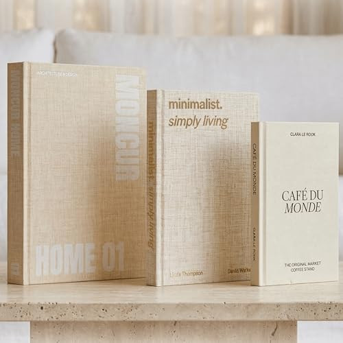 Decorative Coffee Table Books Set of 3 – Neutral Home Décor Beige Hardcovers with Removable Black & White Covers, Real Blank Pages, Modern Room Décor Aesthetic Faux Books for Shelf & Table Styling | Amazon (US)