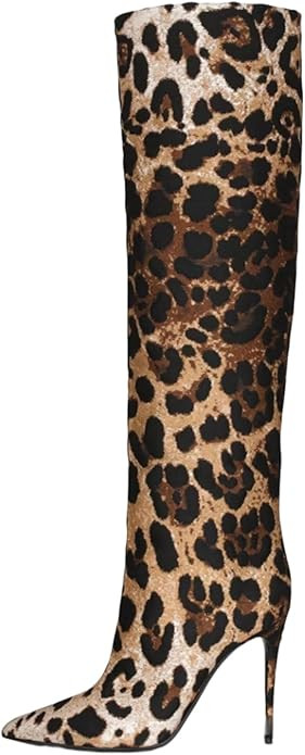 Women's Pointed Toe Knee Thigh High Boots Leopard Print Wide Calf Boots for women Sexy Fashion ta... | Amazon (US)