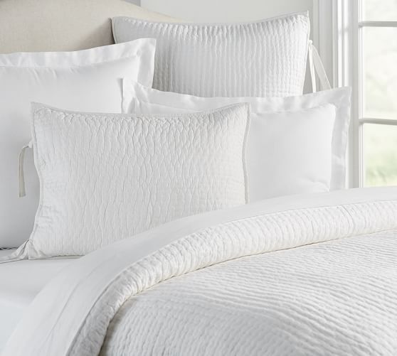Pick-Stitch Handcrafted Cotton Linen Blend Quilt & Shams - White | Pottery Barn (US)