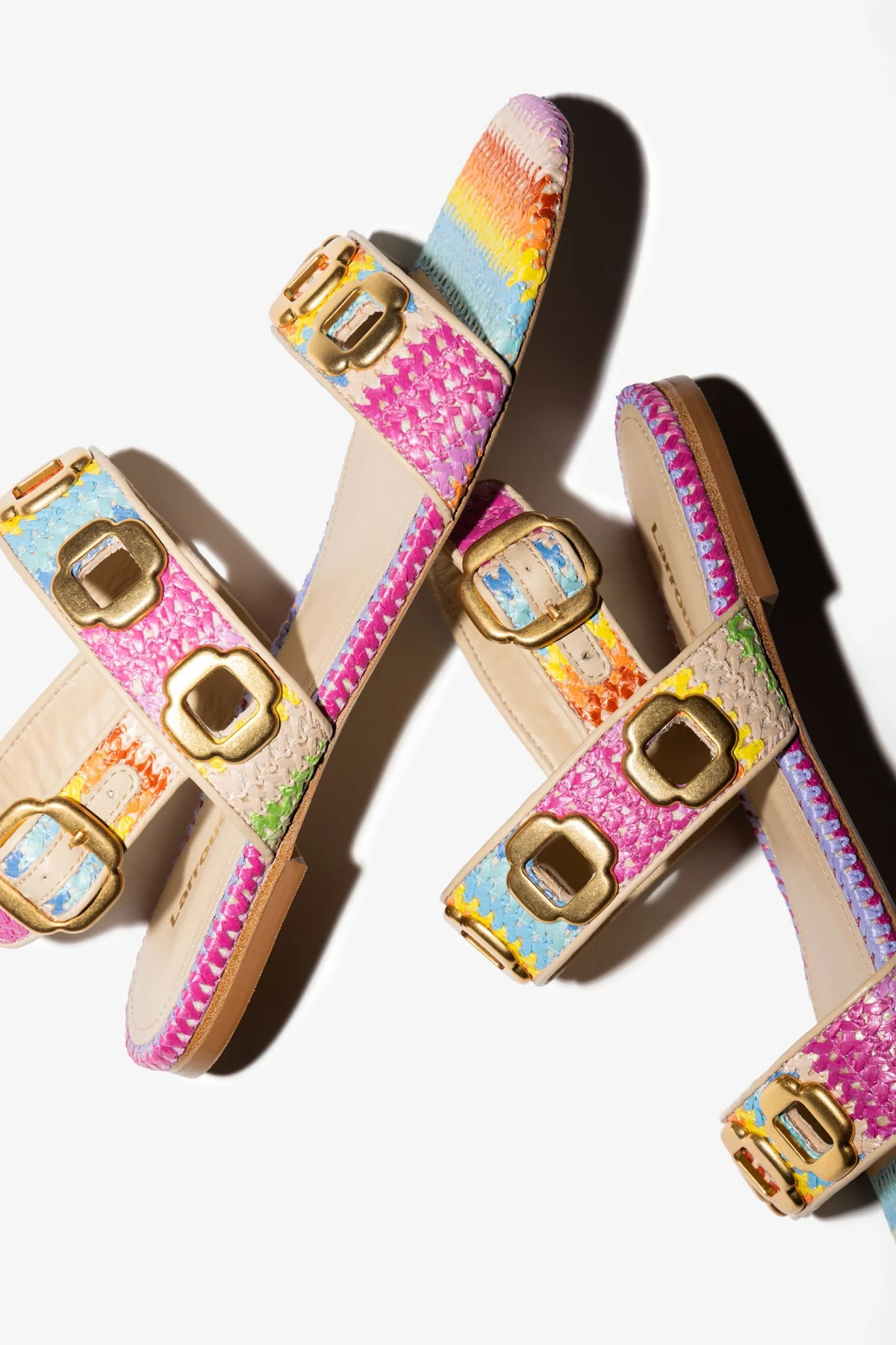 Milan Flat Sandal Rainbow Raffia | Larroude