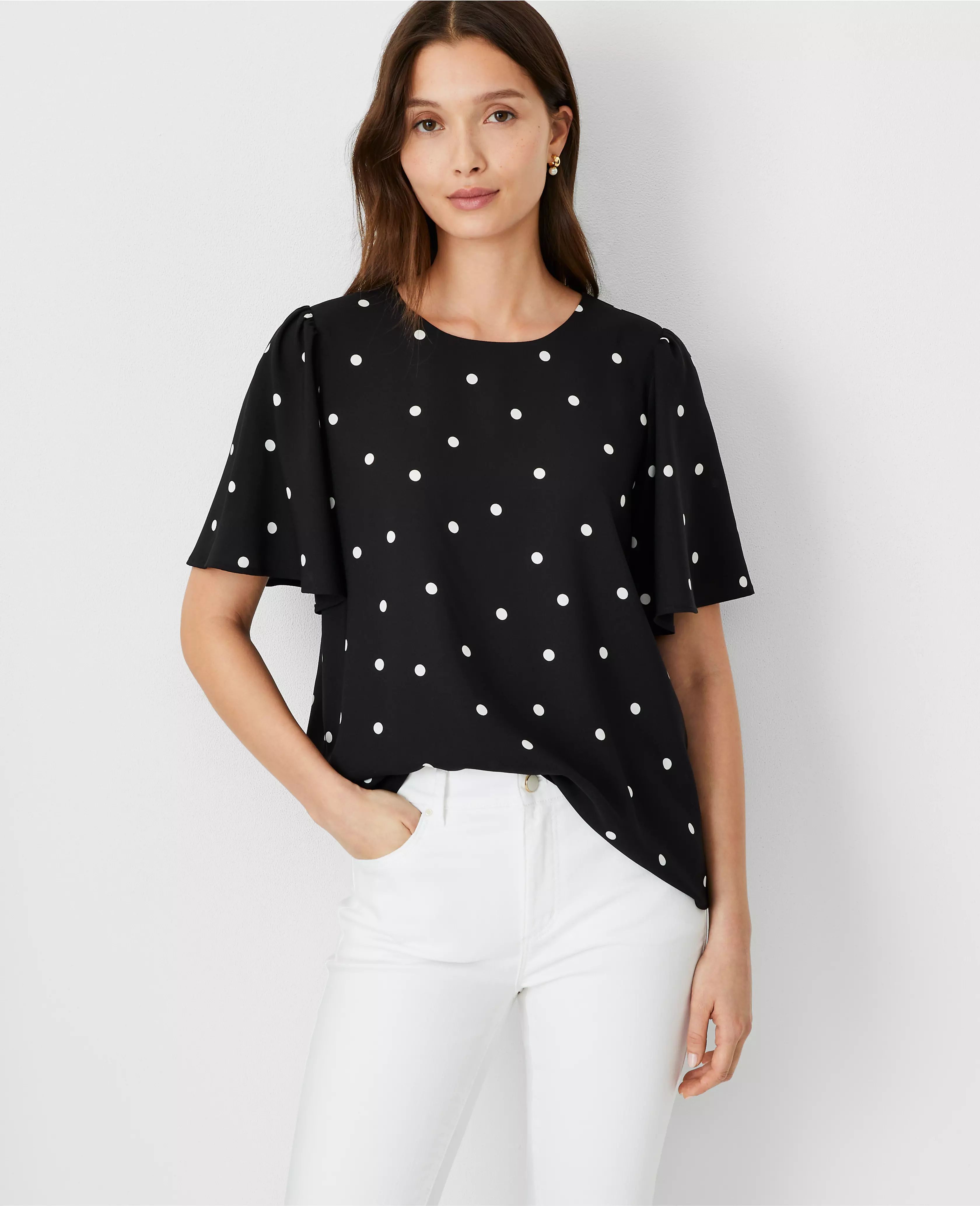 Dotted Short Sleeve Blouse | Ann Taylor (US)