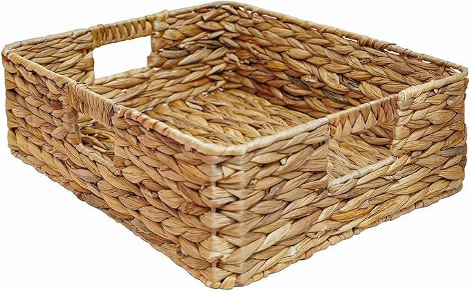 Rectangular Water Hyacinth Storage Baskets, Wicker Storage Baskets for Shelves, Square Shallow Ba... | Amazon (US)